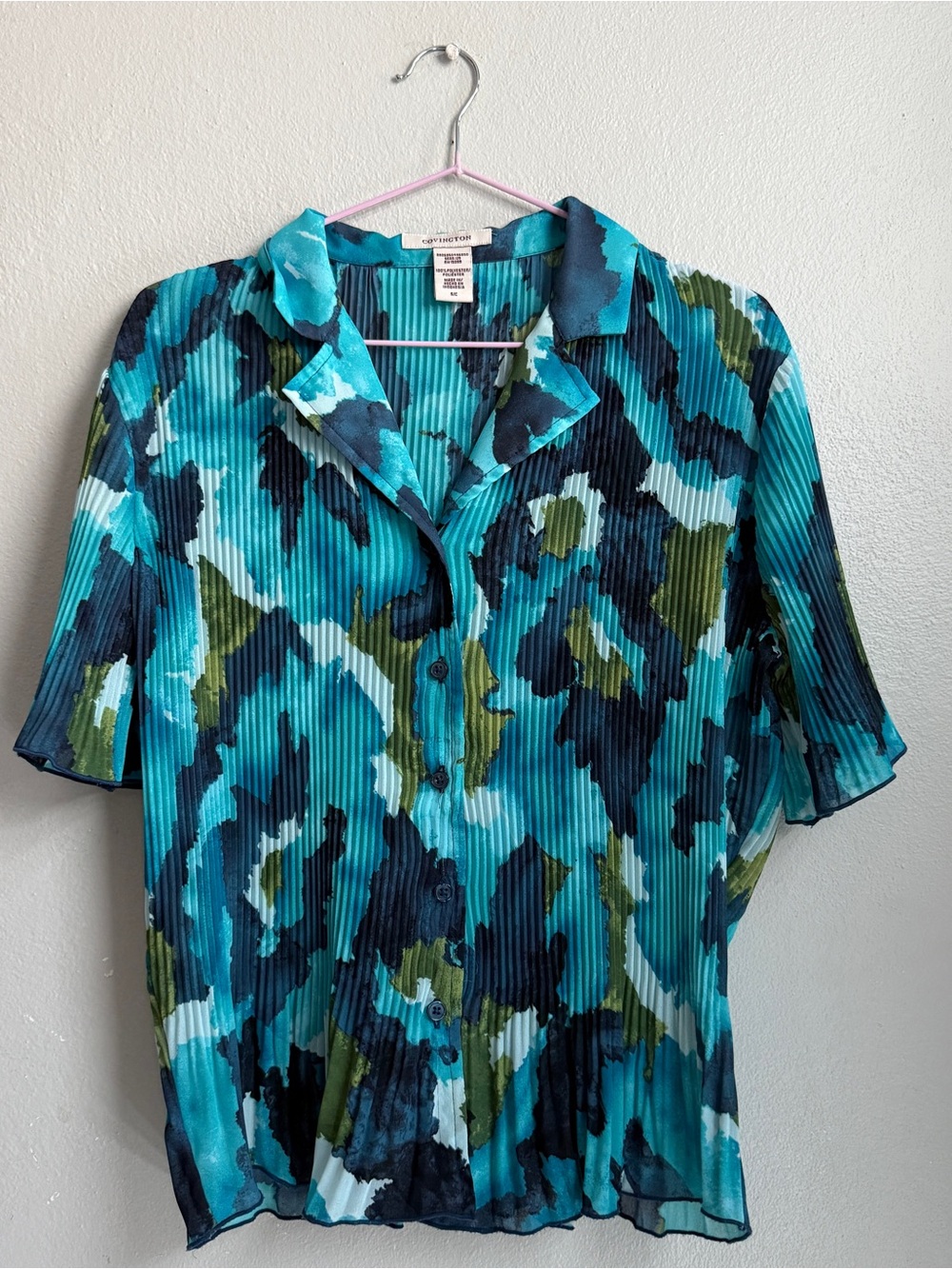 Covington Teal & Navy Abstract Pleated Top